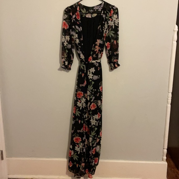 Awakened Black Floral Print Chiffon Maxi Wrap Dres - Picture 6 of 7